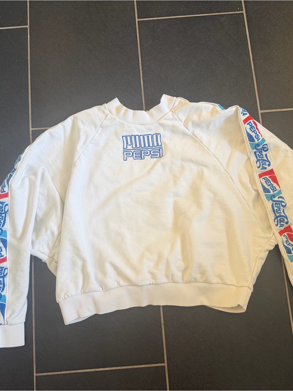 PUMA Pepsi Logo Sweatshirt White Youth XL Sleeve Tape Pullover Vintage